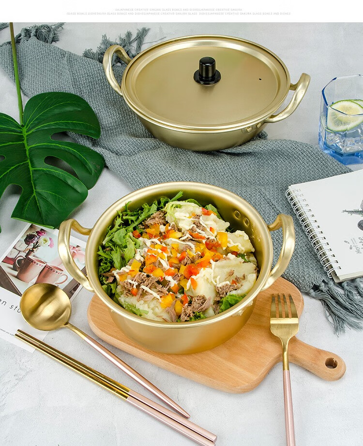 chuao韩国拉面锅网红金色煮面泡面锅泡面小食堂韩剧同款加厚黄铝锅华