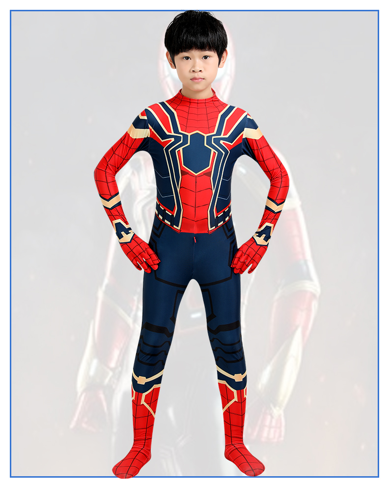 耐克柚斯漫威正版钢铁蜘蛛侠连体衣儿童男童套装演出服蜘蛛侠紧身衣