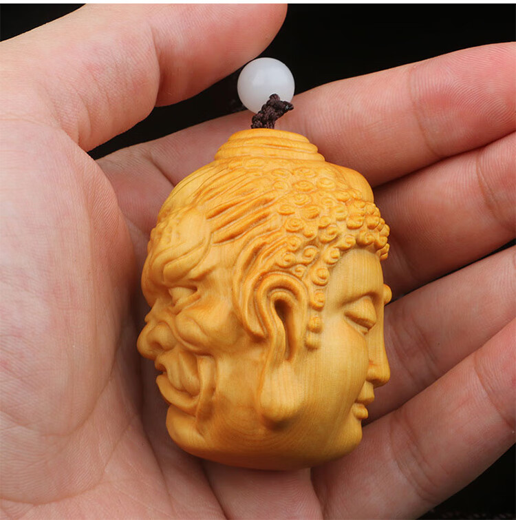 小叶黄杨木雕刻佛魔一念之间手把件实木佛像汽车挂件文玩手工艺品把玩