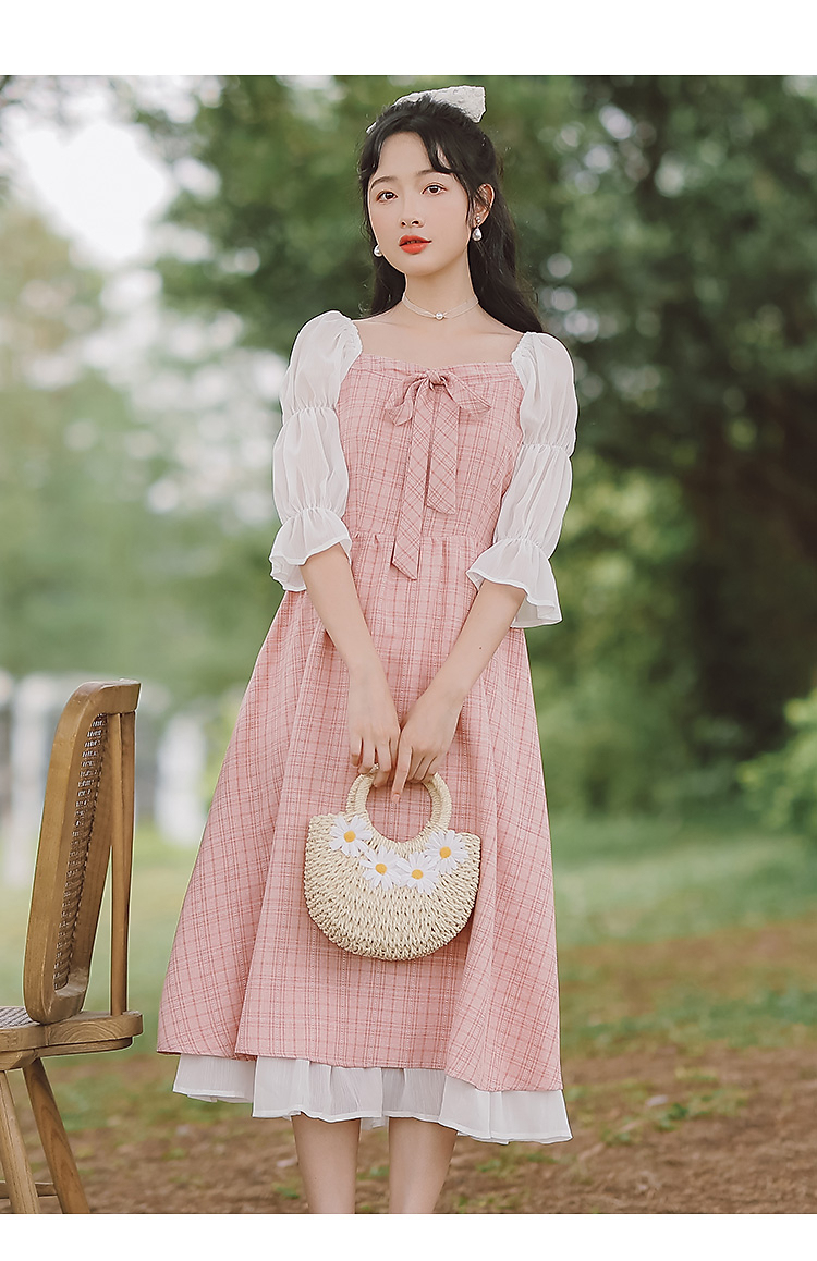 茨米萨夏天女生格子连衣裙少女夏装2022新款初中高中学生森系甜美泡泡