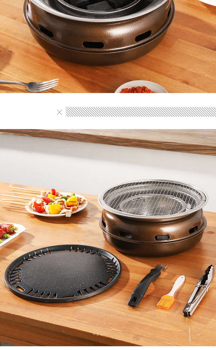 2022新款 长·虹韩式烧烤炉室内无烟烤肉炉圆形户外木炭碳烤炉不锈钢