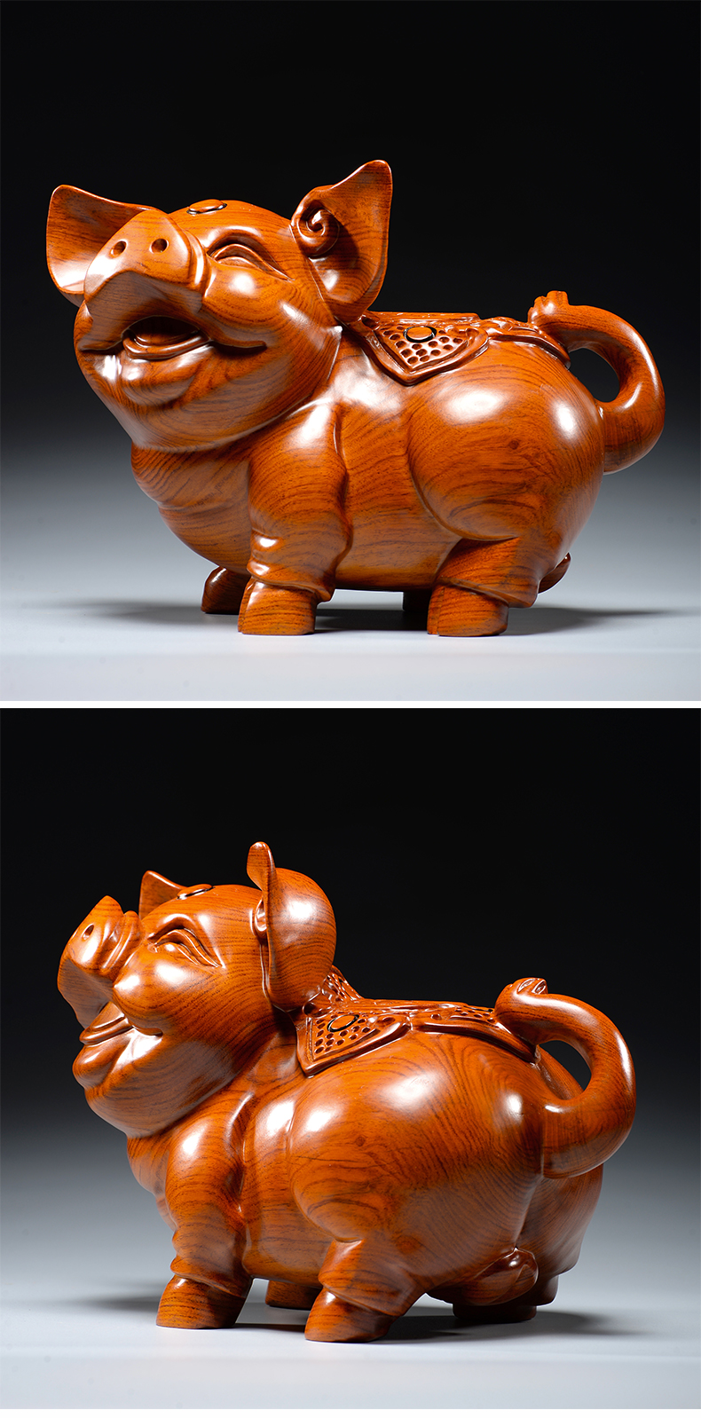 梵粟黄花梨木雕招财猪摆件实木雕刻工艺品生肖猪客厅装饰小猪摆件生日