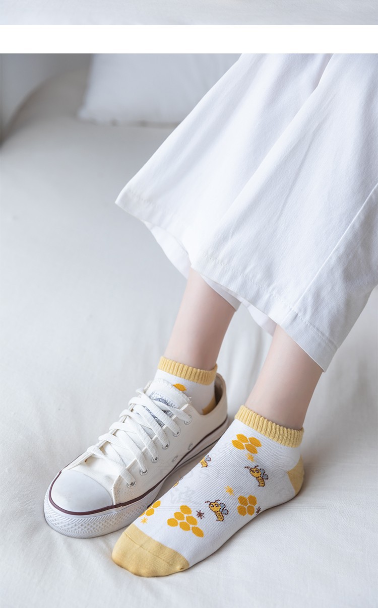 波圣堡品牌袜子女春夏季纯棉底短袜浅口常规可爱卡通潮船袜隐形夏天