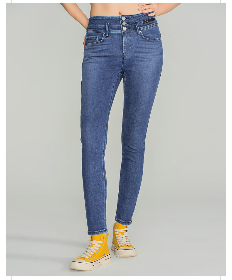 秋冬新款419优形丹宁蓝色女牛仔裤lwb100419101-268 中深蓝色(29裤长)