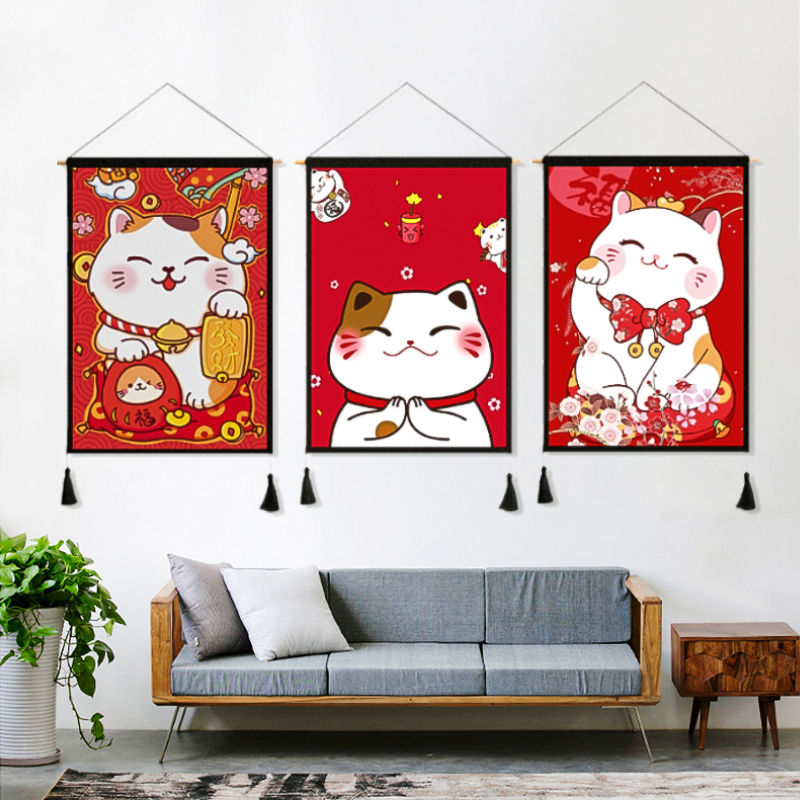 克奇罗日式猫玄关风水挂画客厅沙发背景墙无痕钉强力三联壁画dmy14猫