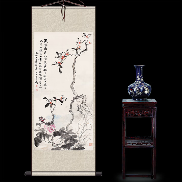 2022新款可狄kedi张大千月桂飘香丝绸画卷轴画办公室挂画国画古董书法