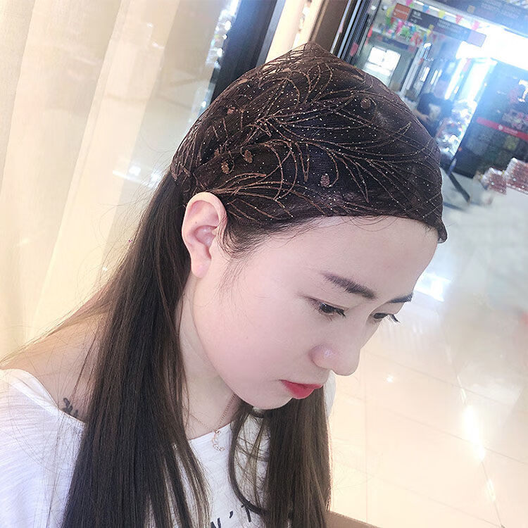 法克伦遮白发神器头饰气质网纱提花闪亮粉遮白发宽发带蕾丝女头巾发套