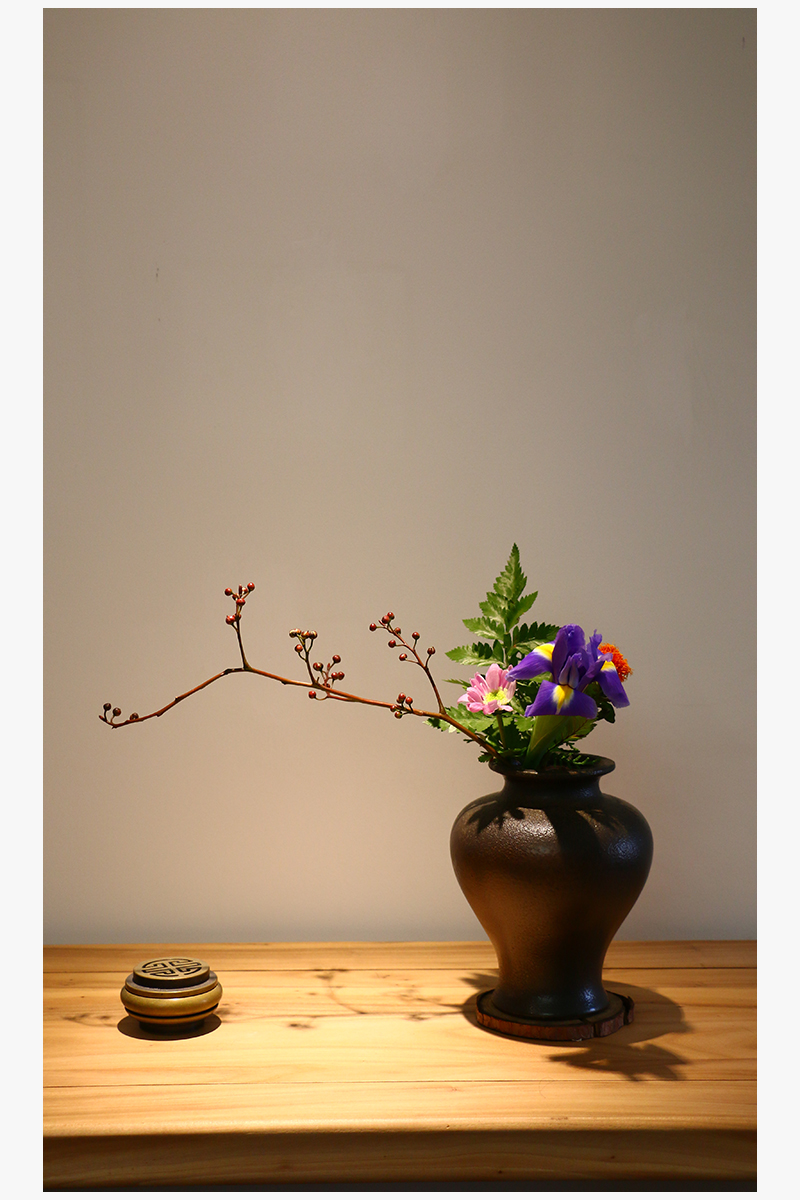 德曼柯 中华花艺花道禅意花器仿柴烧花艺花瓶插花器皿小瓶美人肩剑山
