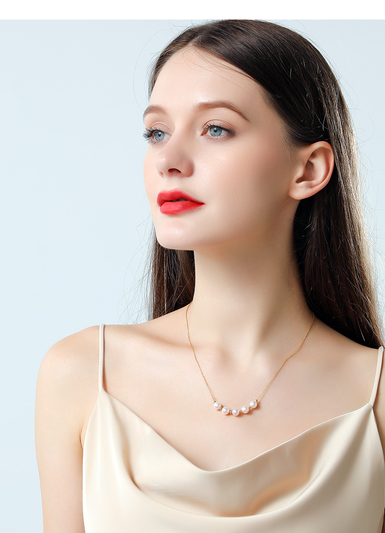 欧思图轻奢品牌金色akoya微笑珍珠项链金色珠天然海水强光五珠路路通