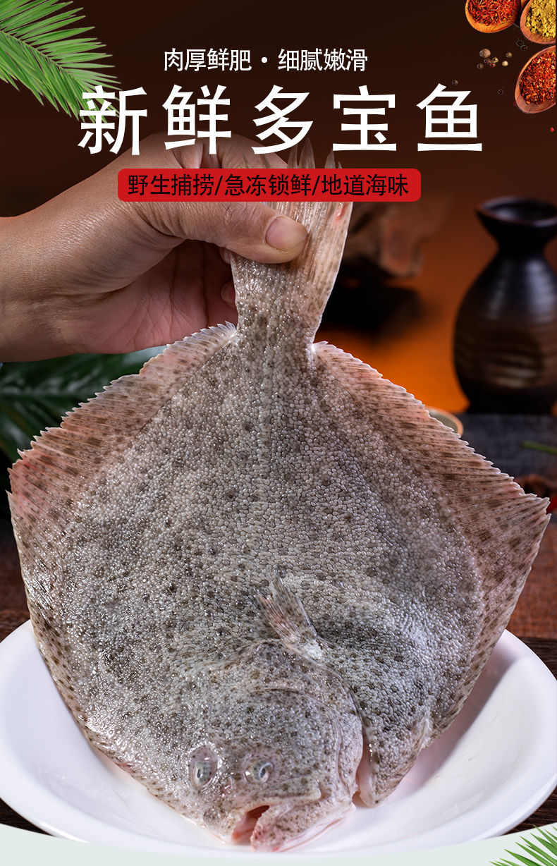 多宝鱼比目鱼大菱鲆比目鱼干扁鱼鳊鱼石斑鱼多宝鱼新鲜鲜活5两7两条一