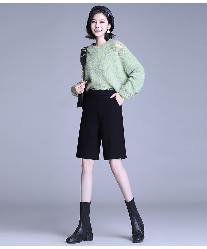 秋冬季上新毛呢短裤女中裤外穿五分裤秋冬高腰显瘦遮肚子中长秋冬季阔