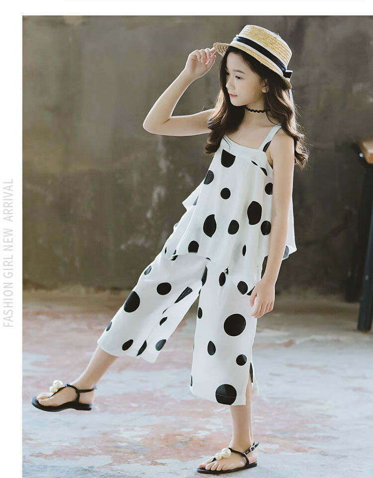 女孩薄款宽松休闲外出服洋气韩版儿童小孩衣服网红时髦雪纺两件套白色