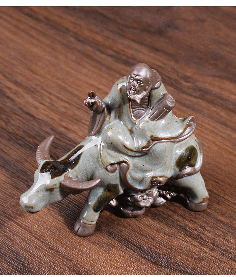 老子摆件老子像摆件新古典创意陶瓷哥窑老子骑牛摆件客厅书房茶室装饰