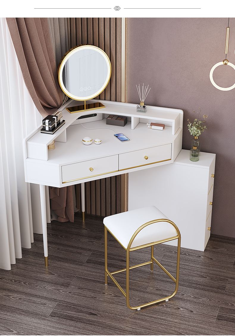 转角梳妆台小型60卧室现代简约收纳柜一体桌轻奢飘窗化妆台ins风60cm