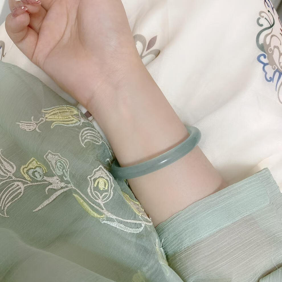 天青色等烟雨玉石天青冻手镯细圆条叮当镯石英岩玉镯少女汉服5657mm