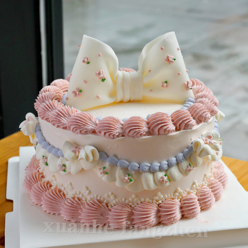 仿真蛋糕模型网红新款仿真生日蛋糕模型唯美蝴蝶结小熊半翻糖告白节庆