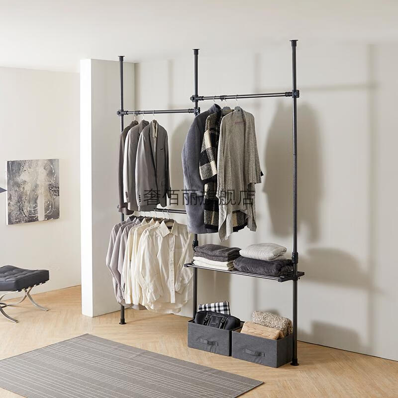 天地杆衣架旋转杆韩式顶天立地晾衣架阳台晒衣架单双杆伸缩杆挂衣架