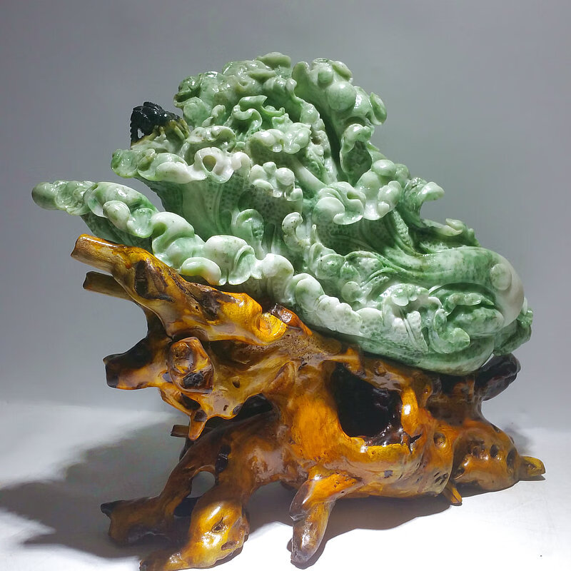 玉白菜摆件天然南阳独山玉原石雕刻手工孤品遇百财中式书房办公室摆设