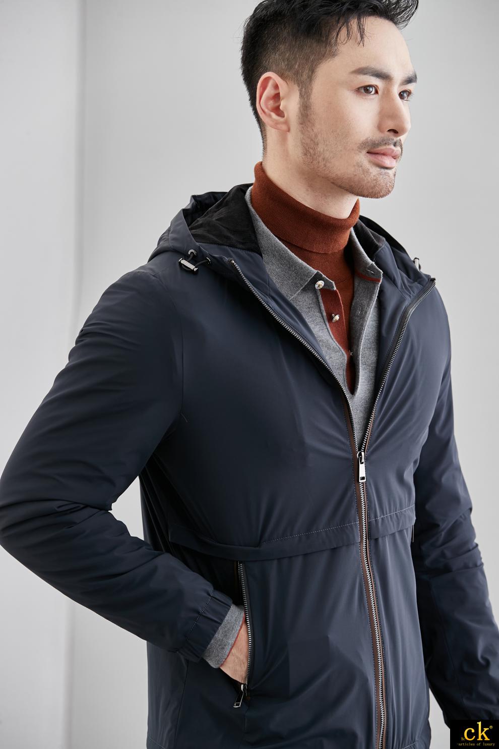 国际bcck轻奢品牌男装秋季高品质休闲外套防风保暖面料色修身连帽夹克