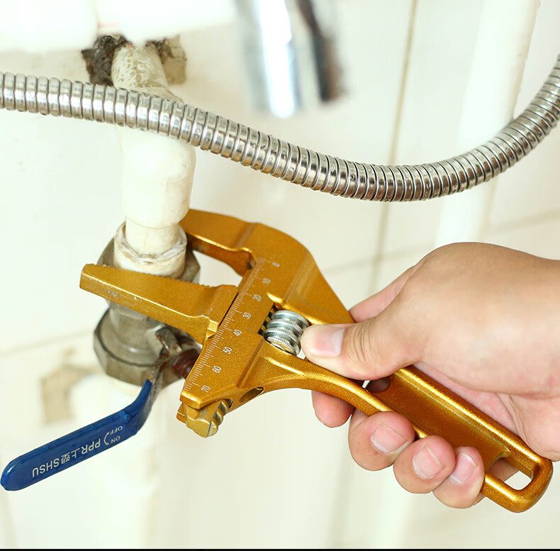 水暖安装卫浴扳手多功能短柄大开口水龙头水管工具搬活动扳手银色普通