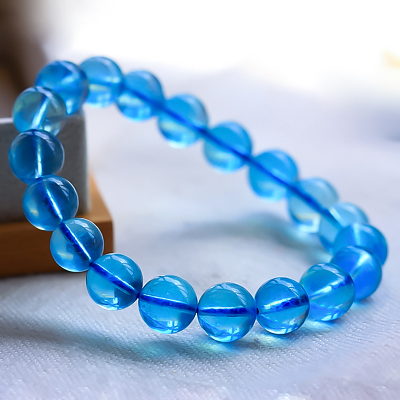 檀福匠天然冰种魔鬼蓝色托帕石diy水晶原创设计情侣手串定制my001号