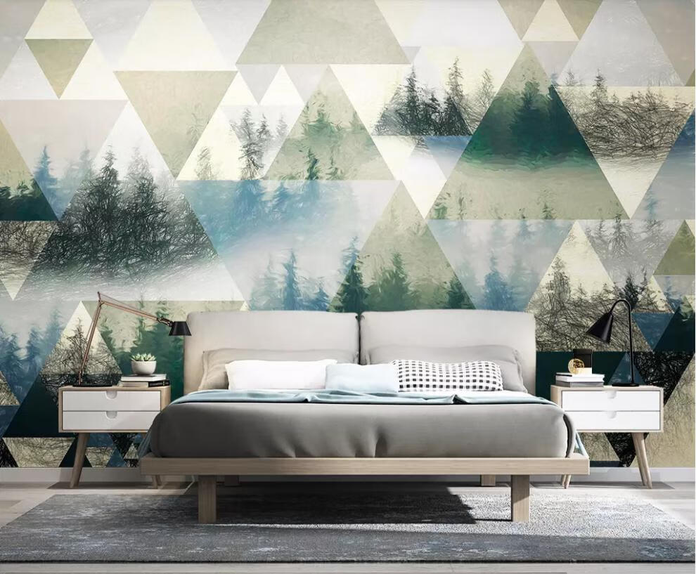 清新手绘树林田园壁画客厅卧室背景墙布壁纸墙纸 拼接油画布(无缝) 仅