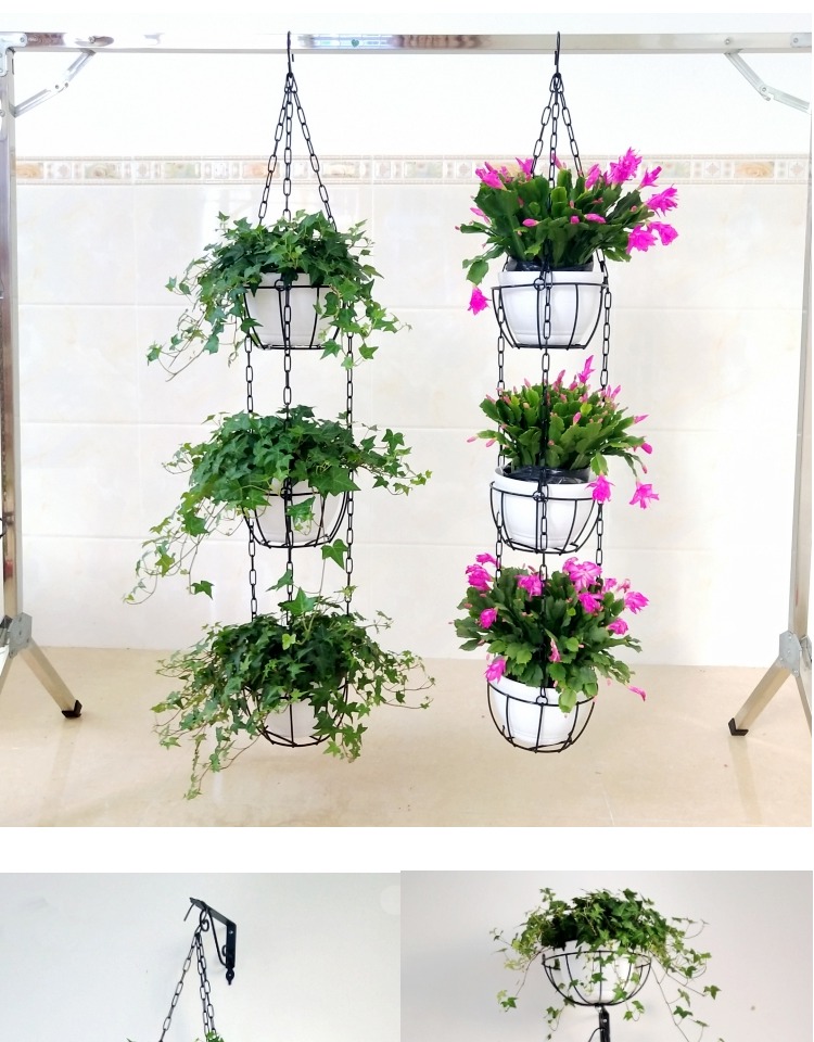 三层铁艺悬挂花盆吊篮绿萝花盆吊挂架吊兰花盆架多肉吊盆三层铁艺吊篮