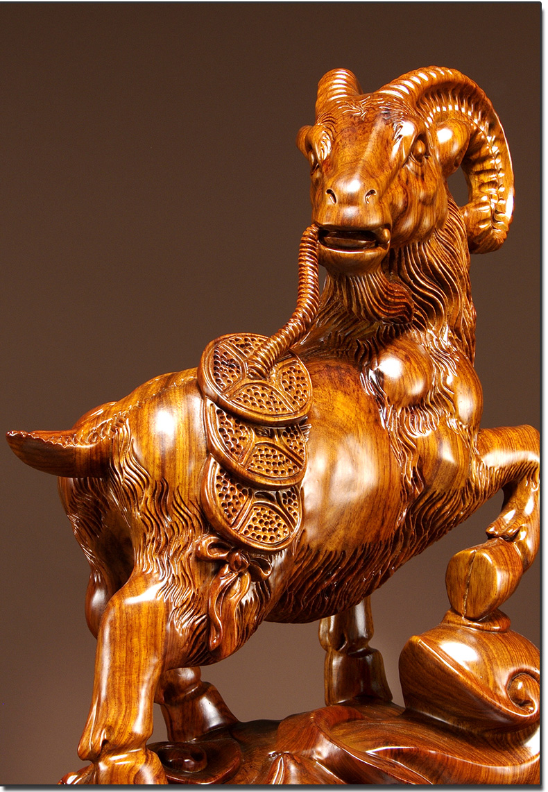 实木雕刻十二生肖羊工艺品摆设家居客厅装饰品生日送礼品精雕羊高50cm