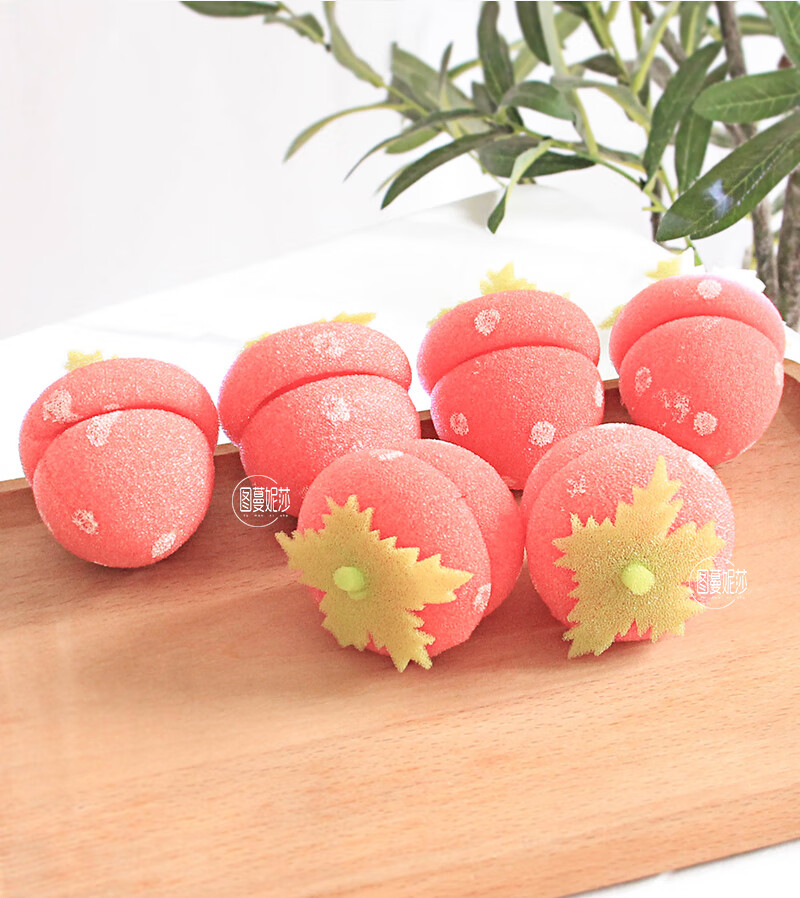 卷发海绵球韩国懒人草莓睡眠固定卷发筒神器不伤发海绵卷发球可用带