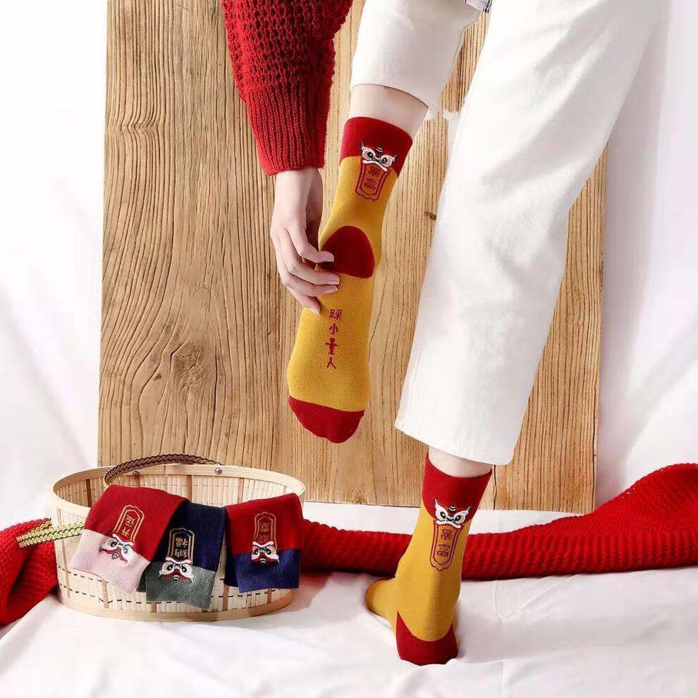 60红袜子女本命年祙孑虎年结婚情侣大红色女生冬季棉袜新年喜庆鸿运