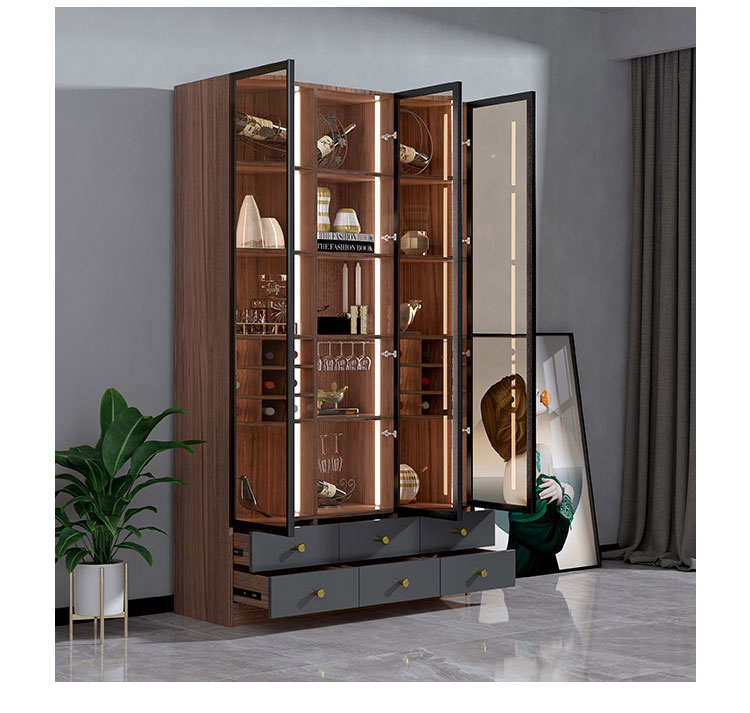 新中式酒柜简约现代轻奢灰色钢化玻璃门客厅展示储物书柜衣柜客厅定制