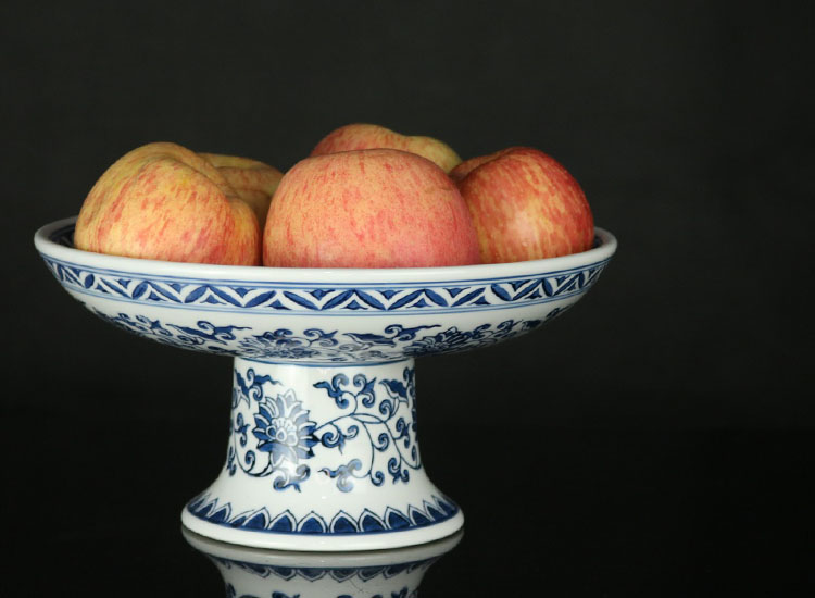 高足果盘 景德镇陶瓷器青花中式复古高脚果盘水果点心盘茶几供盘家用