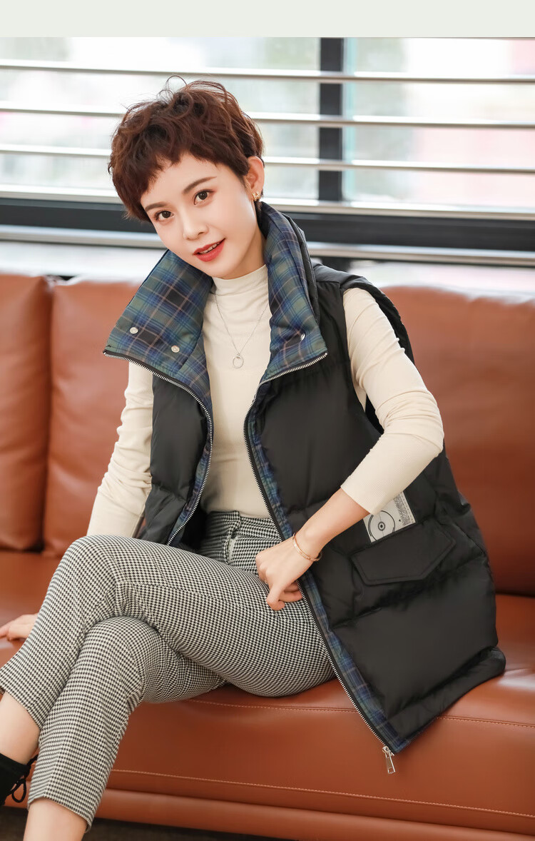 が恒源祥女装羽绒马甲外搭时尚女短款新款韩版白鸭绒背心加肥加大宽松
