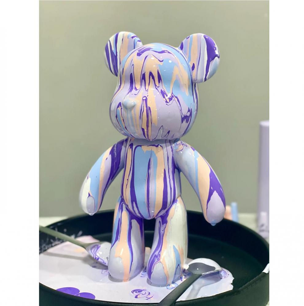 网红石膏娃娃流体彩绘暴力熊手工diy创意涂鸦潮公仔新年摆件3色绿白黑