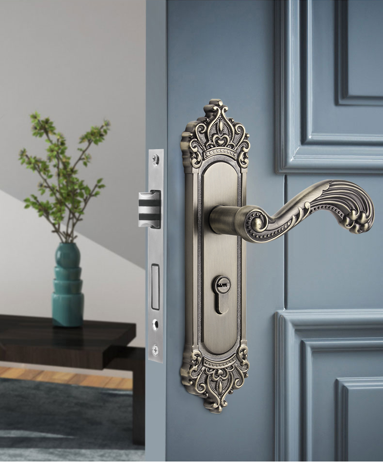 欧式门锁室内卧室房间木门锁磁吸门锁具通用型门把手家用标配象牙白