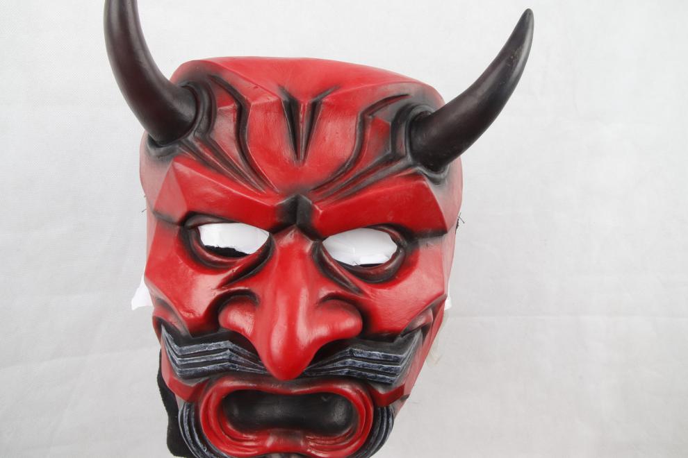 般若面具 cos日本面罩挂件红恶魔鬼脸木獠牙吓人僵尸怪兽恐怖万圣节质