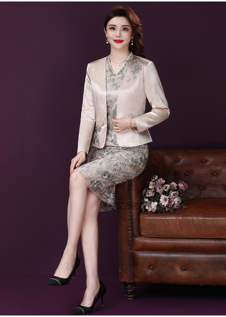喜婆婆婚宴时尚礼服两件套裙子短款缎面刺绣装连衣裙