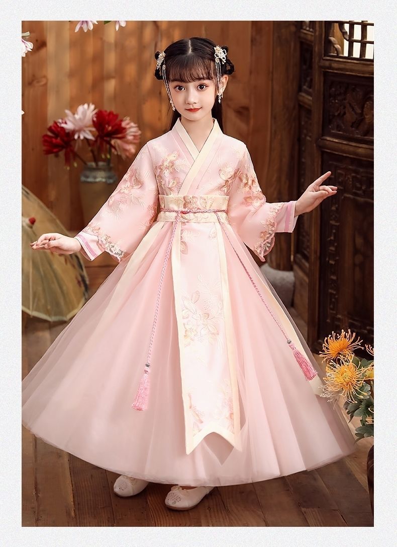 儿童汉服中国风仙女连衣裙12岁小女孩飘逸唐装襦裙春秋冬装女童 汉服