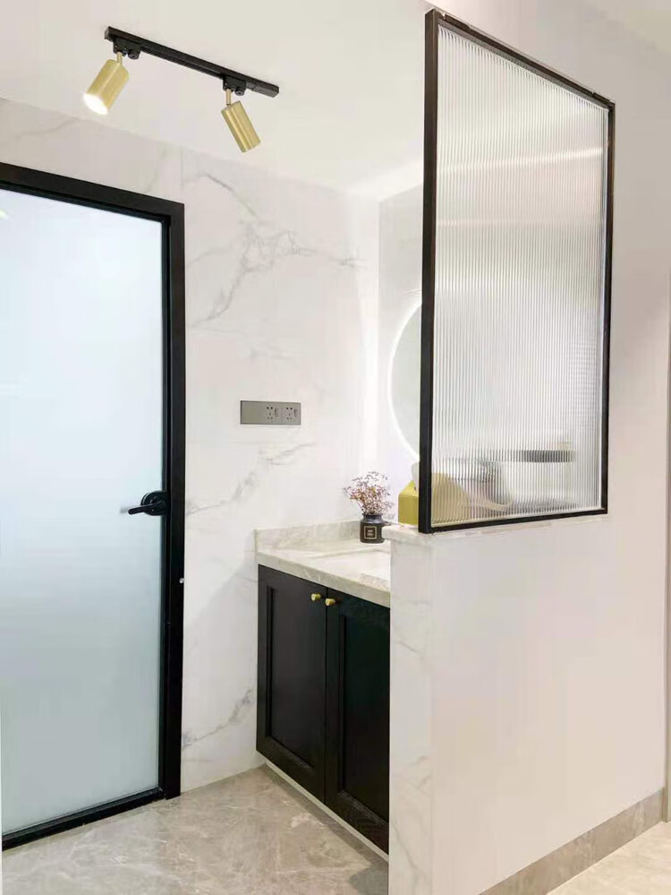 浴室长虹超白玻璃水波纹屏风隔断玄关卫生间干湿分离淋浴房一字形