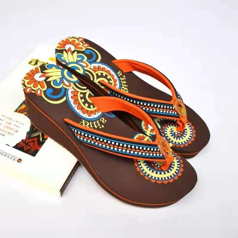 香缇莱越南人字拖女时尚外穿坡跟橡胶厚底新款沙滩女士凉拖鞋 黑色