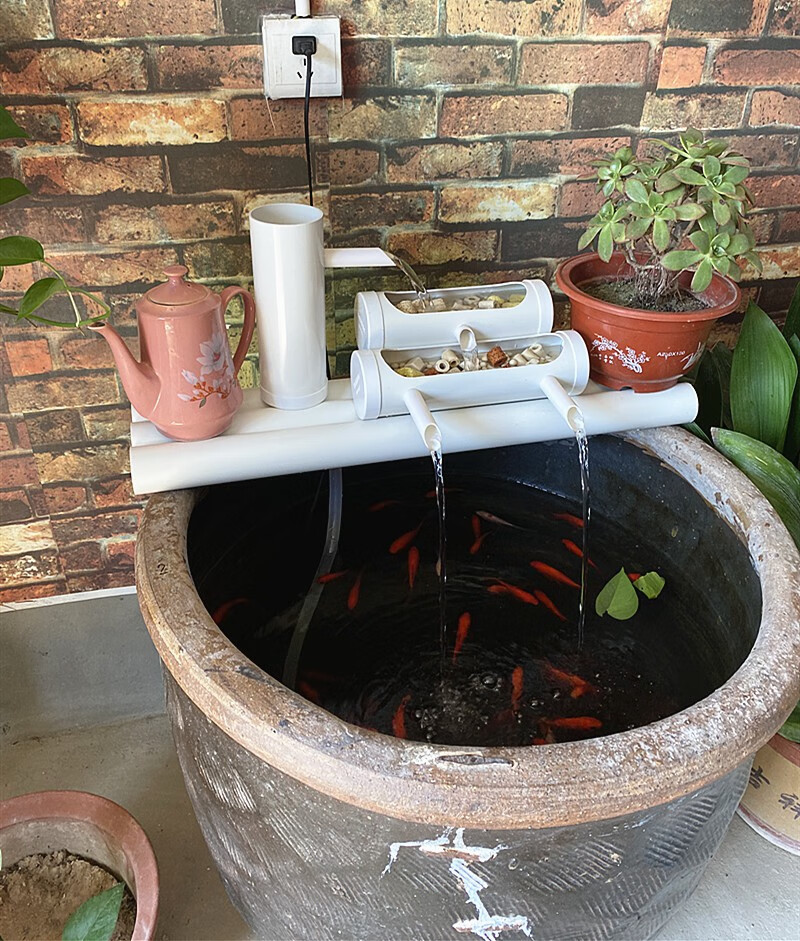 真果沁圆形鱼缸过滤器上置石槽瓷盆养鱼水循环陶瓷圆缸金鱼增氧流水