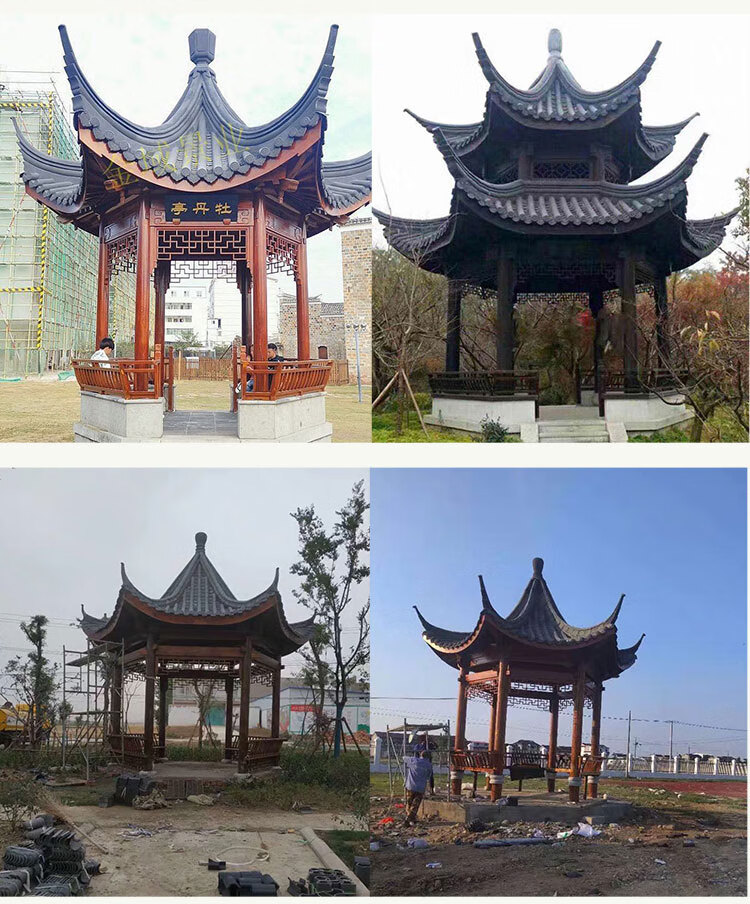 古建六角四角凉亭户外仿古长廊实木庭院景观亭子防腐木碳化木凉亭六角