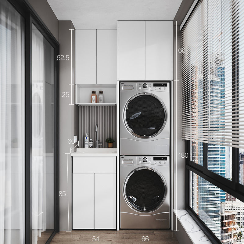 阳台洗衣机烘干机一体柜叠加组合洗衣柜洗衣台洗烘一体厂家定制 洗烘