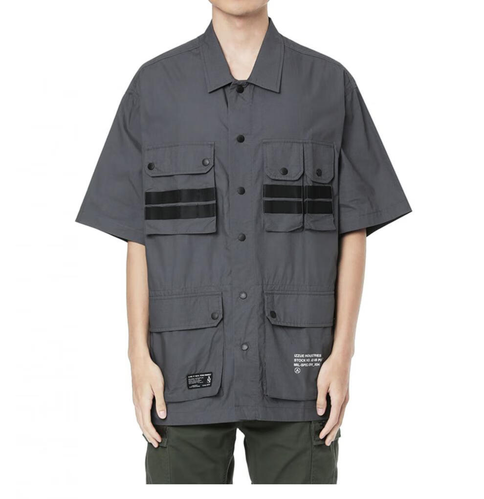 it izzue男装工装短袖衬衫夏季休闲潮流logo印花8313u1g gyx/中灰色 l