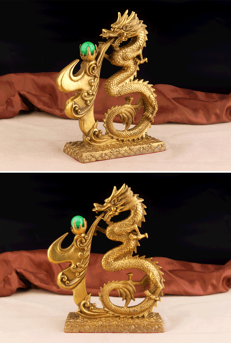 聚缘阁黄铜龙摆件龙神座青龙汉龙十二生肖龙铜龙家居办公室摆设 黄铜