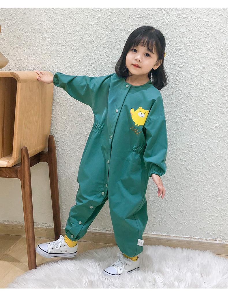宝宝罩衣春秋冬季全身防水防脏外穿连体衣婴儿爬行服儿童画画罩衣丁香