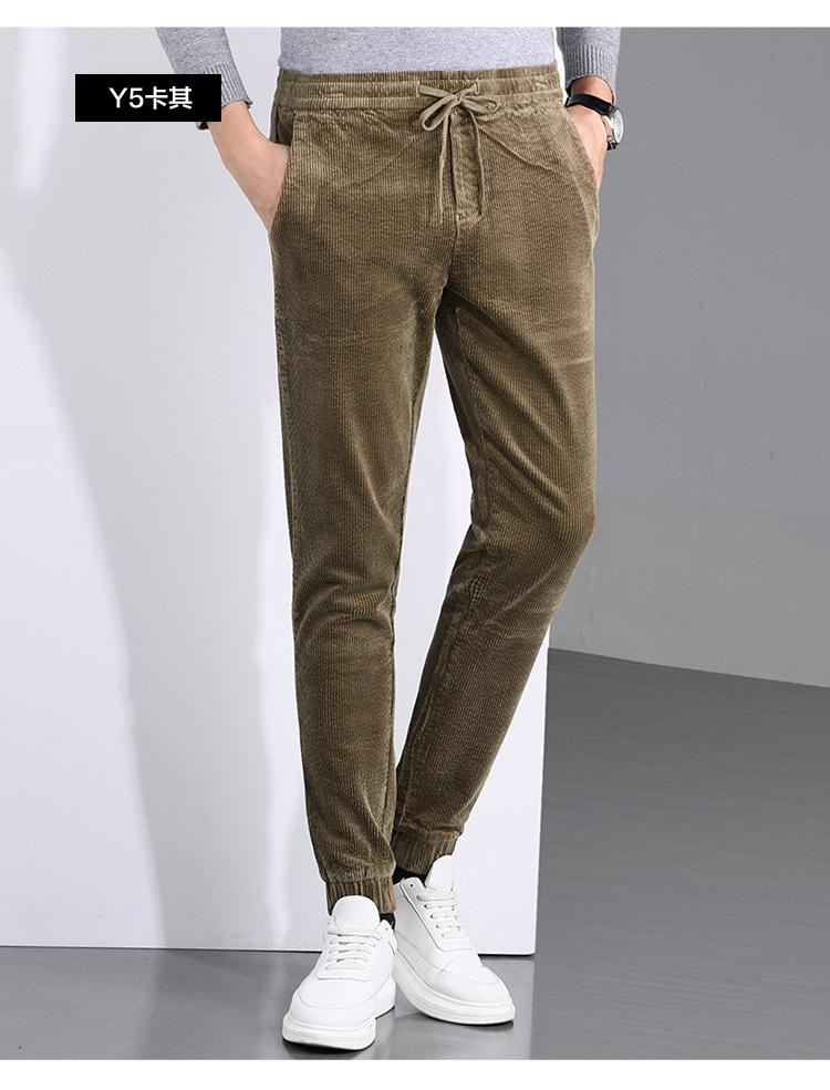 灯芯绒红豆男装休闲裤男秋冬修身松紧抽绳束脚灯芯绒加厚男士休闲裤子