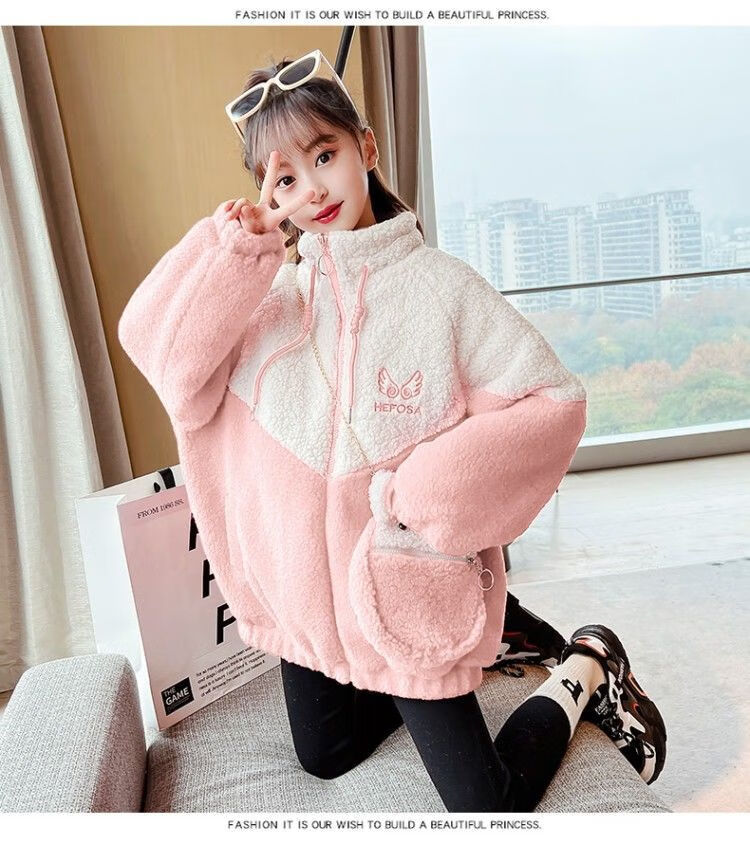 丹仔女大童外套秋冬款1215岁加绒加厚防风儿童喜庆拜年服保暖大衣小