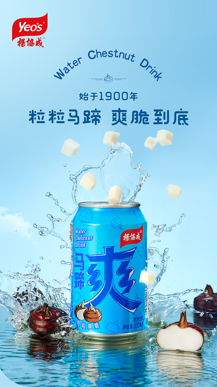 杨协成 马蹄爽 荸荠饮料 300ml*6罐 新加坡品牌 果肉饮料 粒粒爽脆