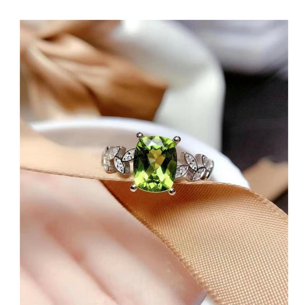 【七夕礼物】语韵 橄榄石戒指女 s925时尚清新个性枕方黄绿色宝石指环